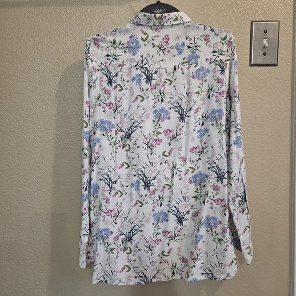 H&M Womens Floral White Button up Long Sleeve Shirt Size 4 Western Cowboy - Picture 2 of 8